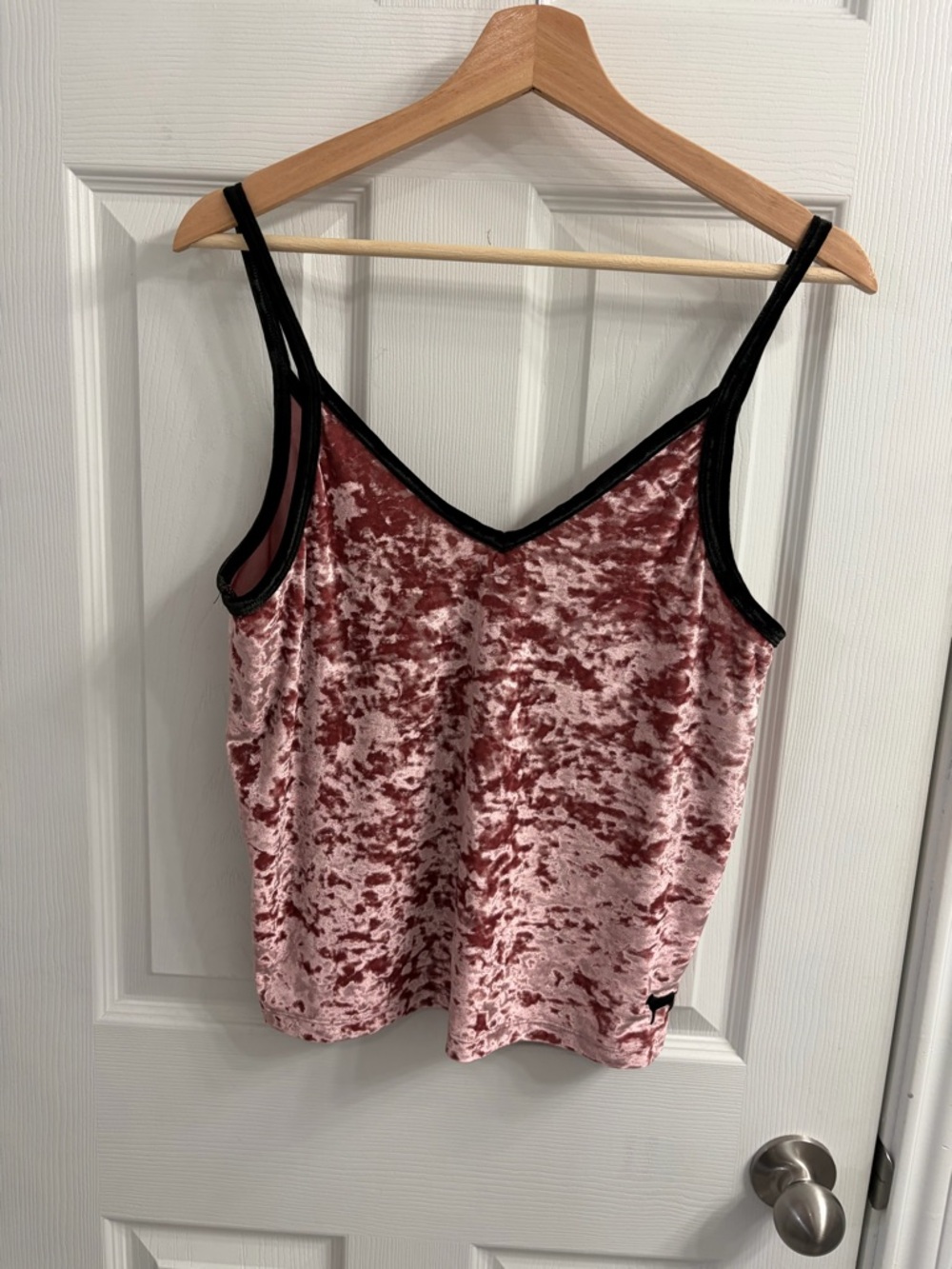 PINK Victoria's Secret Pink Crushed Velvet Cami with Black Trim